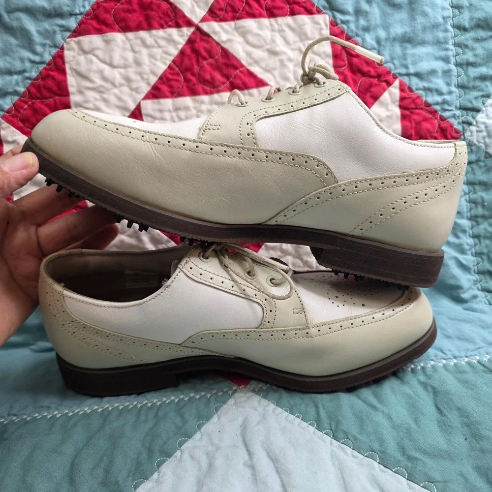 Footjoy Europa Collection White Cream Wingtip Spiked Leather Golf Shoes Mens